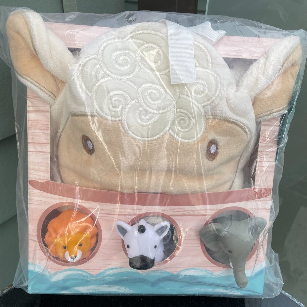 Tickle & Main Noahs Ark Baptism Gift Hooded Towel Bath Toys & Storybook New